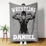 Personalized Multicolor Wrestling Silhouettes Soft Throw Blanket with Name and Text Home Decor Game Birthday Anniversary Gift for Wrestling Lover