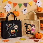 Personalized Cute Bat Cartoon Character Pumpkin Large Capacity Tote Bag with Name and Initial Halloween Party Gift for Kids