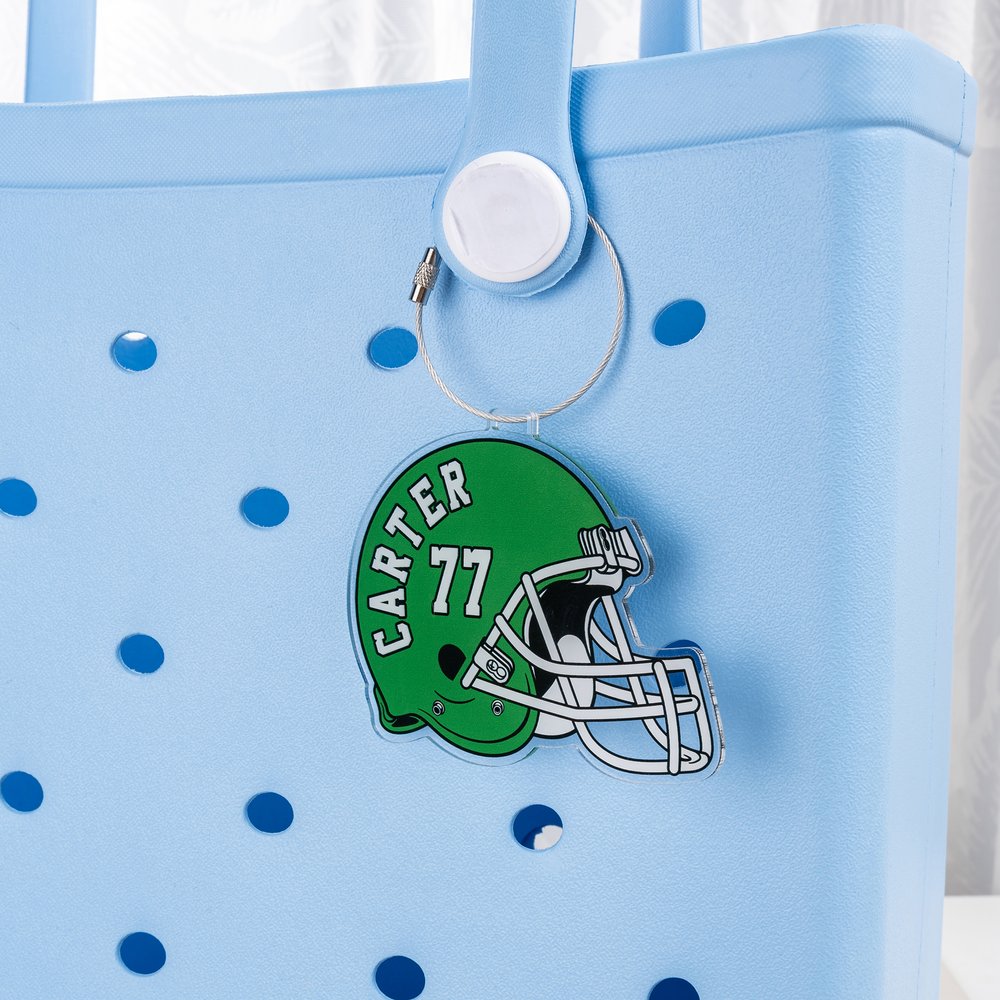 Personalized Multicolor Football Helmet Acrylic Keychain Backpack Tag with Name and Number Game Day Team Birthday Gift for Football Players Lovers 6