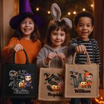 Personalized Cute Bat Cartoon Character Pumpkin Large Capacity Tote Bag with Name and Initial Halloween Party Gift for Kids