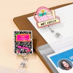 Personlig Glitter Teacher Retractable Badge Reel med titel Efternamn och Clip Tillbaka till skolan Lärarens dag Uppskattning Present för lärare Utbildare