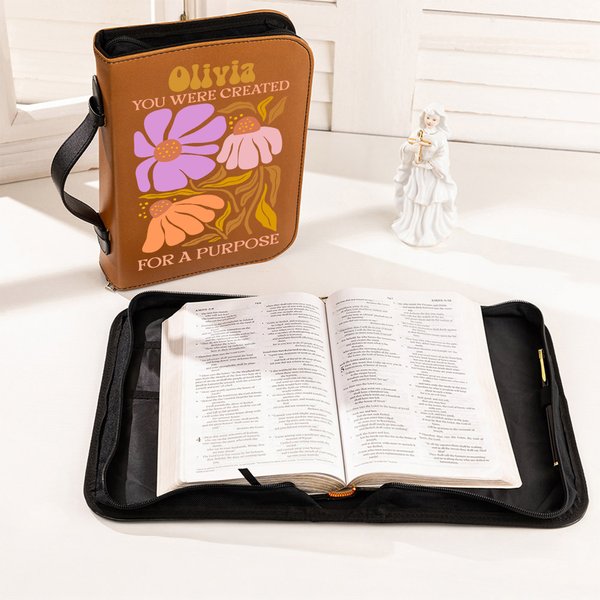 Personalized Danish Flower Bible Verses PU Leather Book Cover with Name Birthday Anniversary Gift for Christian Women