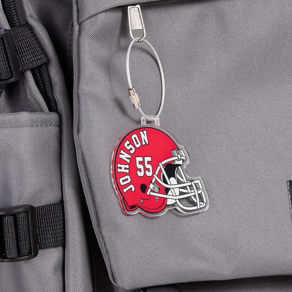 Personalized Multicolor Football Helmet Acrylic Keychain Backpack Tag with Name and Number Game Day Team Birthday Gift for Football Players Lovers 5