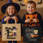Personalized Cute Bat Cartoon Character Pumpkin Large Capacity Tote Bag with Name and Initial Halloween Party Gift for Kids