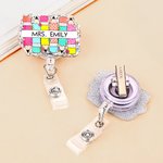 Personlig Glitter Teacher Retractable Badge Reel med titel Efternamn och Clip Tillbaka till skolan Lärarens dag Uppskattning Present för lärare Utbildare
