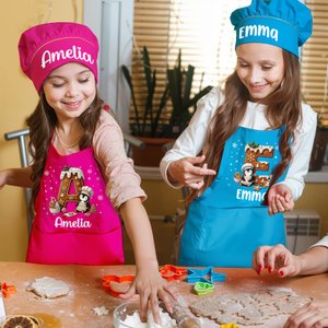 Ensemble Tablier et Toque Personnalisé avec Motif Pingouin Mignon Initiale et Nom Cadeau Noël pour Filles Garçons