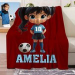 Personalisierte Weiche Decke mit Kleinem Cartoon-Fußballer Namen und Nummer Wohndeko Geburtstagsgeschenk für Jungen Mädchen Fußball-Fans