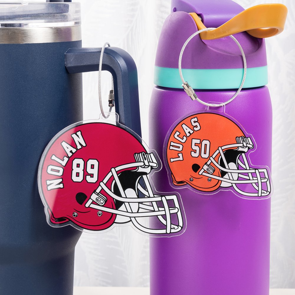 Personalized Multicolor Football Helmet Acrylic Keychain Backpack Tag with Name and Number Game Day Team Birthday Gift for Football Players Lovers 4
