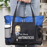 Bolso tote personalizado con nombre personaje de dibujos animados y bolsillo de malla regalo de agradecimiento y la vuelta al cole para profesores