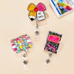 Personlig Glitter Teacher Retractable Badge Reel med titel Efternamn och Clip Tillbaka till skolan Lärarens dag Uppskattning Present för lärare Utbildare