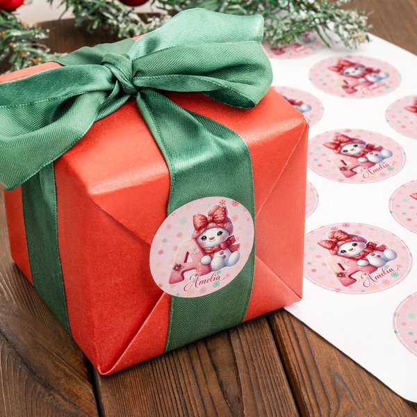 Personalisierte niedlichen Cartoon Bogen Schneemann Aufkleber Etiketten mit Namen und Initialen Satz von 2 Geschenk Dekoration Weihnachten Party Favors für Familie Freund Kind