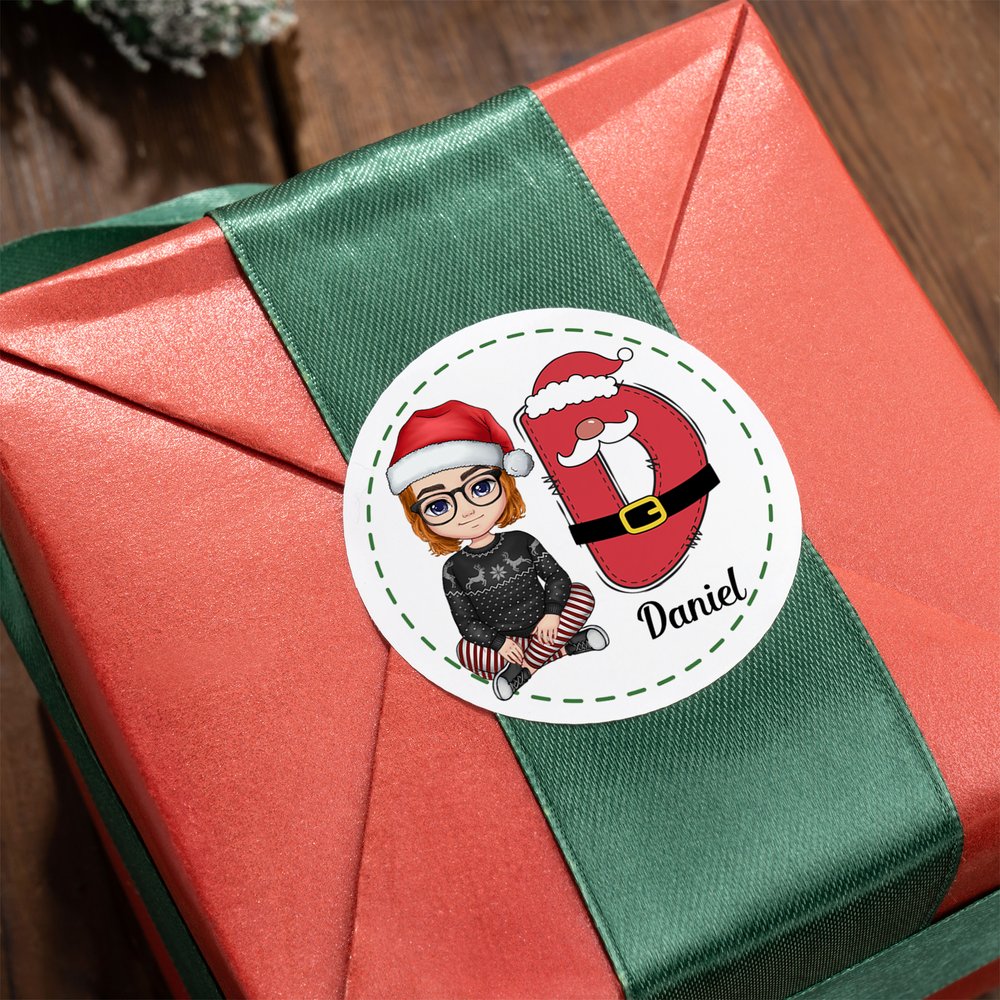 Gepersonaliseerde Cartoon Karakter Kerst Brief Set van 2 Waterdichte Stickers met initiaal en naam Kerst Festival Party Favors voor familie vrienden 7