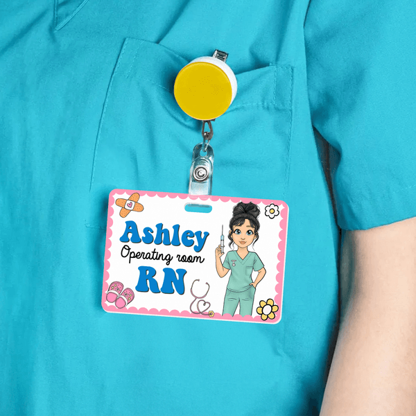 Personalized Nurse Cartoon Characters ID Badge Buddy with Name Title Text Hospital Accessories Appreciation Gift for Women Medical Staff