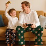 Pantalon de Pyjama Personnalisé avec Photo et Motif à Carreaux Citrouille Cadeau Halloween Noël pour Famille et Amoureux des Animaux