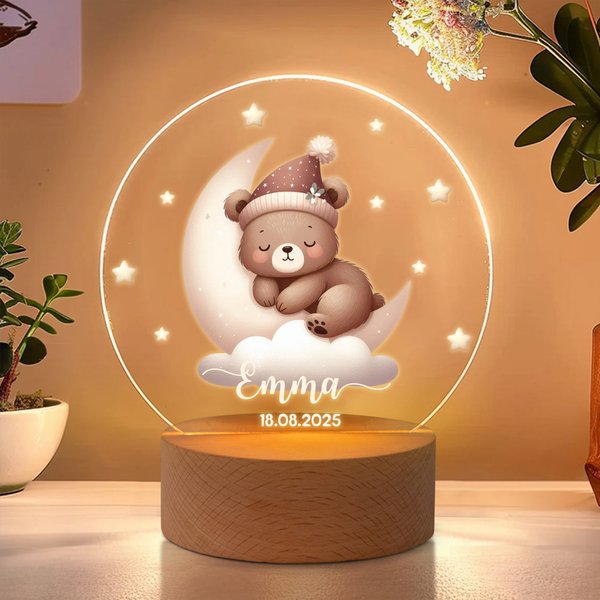Personalisiertes Tiermotiv LED-Nachtlicht mit Namen Holzsockel Kinderzimmer Dekoration Babyparty Geburtstag Geschenk für Kinder
