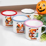 Personalised Cartoon Witch Character Pumpkin 12 oz Enamel Cup with Name and Initial Halloween Party Gift for Kids