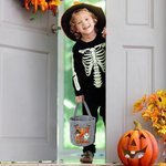 Personalised Cute Cartoon Character Pumpkin Trick or Treat Checkered Bag Sweets Bucket with Name and Initial Halloween Party Gift for Kids