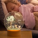 Personlig LED akrylnattlampa med söta skogsdjursmotiv namn och träbas doppresent perfekt för födelsedagspresent eller gåva till barnrummet