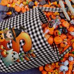 Personalised Cute Cartoon Character Pumpkin Trick or Treat Checkered Bag Sweets Bucket with Name and Initial Halloween Party Gift for Kids