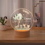 Personlig LED akrylnattlampa med söta skogsdjursmotiv namn och träbas doppresent perfekt för födelsedagspresent eller gåva till barnrummet