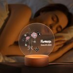 Henkilökohtainen Syntymä Kukka Akryyli LED yövalo puinen pohja ja nimi Home Decor Syntymäpäivä Äitienpäivä Morsiusneito lahja hänelle