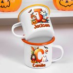 Personalised Cartoon Witch Character Pumpkin 12 oz Enamel Cup with Name and Initial Halloween Party Gift for Kids