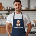 Personalized Cartoon Chef Character Adjustable Apron with Name and Pocket Kitchen Housewarming Restaurant Opening Gift for Men Chefs