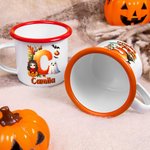 Personalised Cartoon Witch Character Pumpkin 12 oz Enamel Cup with Name and Initial Halloween Party Gift for Kids
