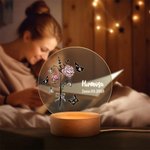 Henkilökohtainen Syntymä Kukka Akryyli LED yövalo puinen pohja ja nimi Home Decor Syntymäpäivä Äitienpäivä Morsiusneito lahja hänelle