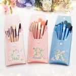 Personalized Floral Butterfly Initial PU Leather Makeup Brush Bag Set with Name and 8 Pcs Makeup Brushes Travel Essentials Birthday Gift for Women