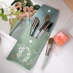 Personalized Floral Butterfly Initial PU Leather Makeup Brush Bag Set with Name and 8 Pcs Makeup Brushes Travel Essentials Birthday Gift for Women
