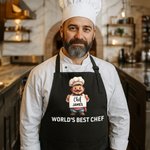 Personalized Cartoon Chef Character Adjustable Apron with Name and Pocket Kitchen Housewarming Restaurant Opening Gift for Men Chefs