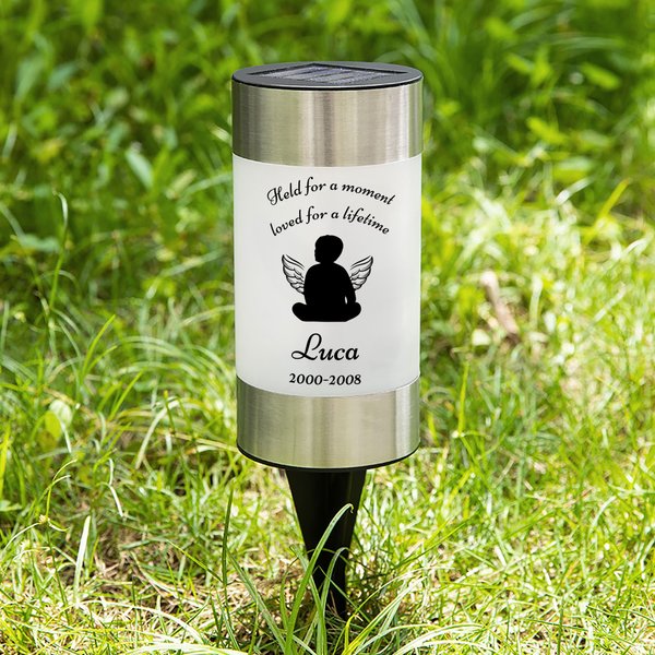 Personalised Angel Wing Footprint Character Silhouette Solar Garden Light with Name and Date Garden Decor Memorial Sympathy Gift for Family