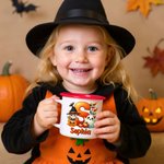 Personalised Cartoon Witch Character Pumpkin 12 oz Enamel Cup with Name and Initial Halloween Party Gift for Kids