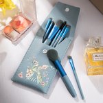 Personalized Floral Butterfly Initial PU Leather Makeup Brush Bag Set with Name and 8 Pcs Makeup Brushes Travel Essentials Birthday Gift for Women
