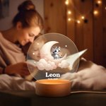 Personalisiertes Mondsichel und Tier Nachtlicht mit Namen Sternen Holzsockel Kinderzimmer Deko Geburtstag Geschenk für Kinder Tierliebhaber