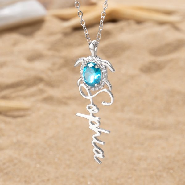 Personalized Turtle Birthstone Zircon Necklace with Name Dainty Jewelry Anniversary Birthday Gift for Women Turtle Lovers
