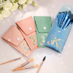 Personalized Floral Butterfly Initial PU Leather Makeup Brush Bag Set with Name and 8 Pcs Makeup Brushes Travel Essentials Birthday Gift for Women