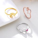 Personalized Dainty Interlocking Initial Ring with Birthstone Female Jewellery Anniversary Birthday Gift for Women