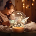 Luce notturna LED personalizzata in acrilico con nome base in legno e animali della foresta decorazione per cameretta regalo di compleanno per bambini