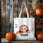 Personalised Magic Broom Ghost Sweets Halloween Cartoon Character Canvas Bag with Name Halloween Party Gift for Boys Girls