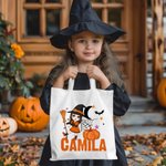 Personalisierte Mond Kürbis Halloween Cartoon Charakter große Leinwand Tragetasche mit Namen Halloween Party Geschenk für Jungen Mädchen