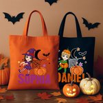 Personalisierte Mond Kürbis Halloween Cartoon Charakter große Leinwand Tragetasche mit Namen Halloween Party Geschenk für Jungen Mädchen