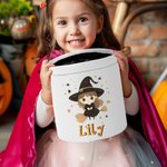 Personalized Cute Witch Broom Stars Moon Kid Trick or Treat Bag Candy Bucket with Name Halloween Party Favors for Girls