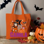 Personalisierte Mond Kürbis Halloween Cartoon Charakter große Leinwand Tragetasche mit Namen Halloween Party Geschenk für Jungen Mädchen