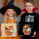 Personalised Halloween Cartoon Character Ghost Pumpkin Initial Large Tote Bag with Name Halloween Party Gift for Kids