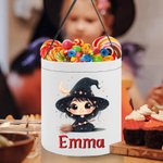 Personalized Cute Witch Broom Stars Moon Kid Trick or Treat Bag Candy Bucket with Name Halloween Party Favors for Girls