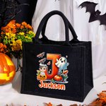 Personalised Halloween Cartoon Character Ghost Pumpkin Initial Large Tote Bag with Name Halloween Party Gift for Kids