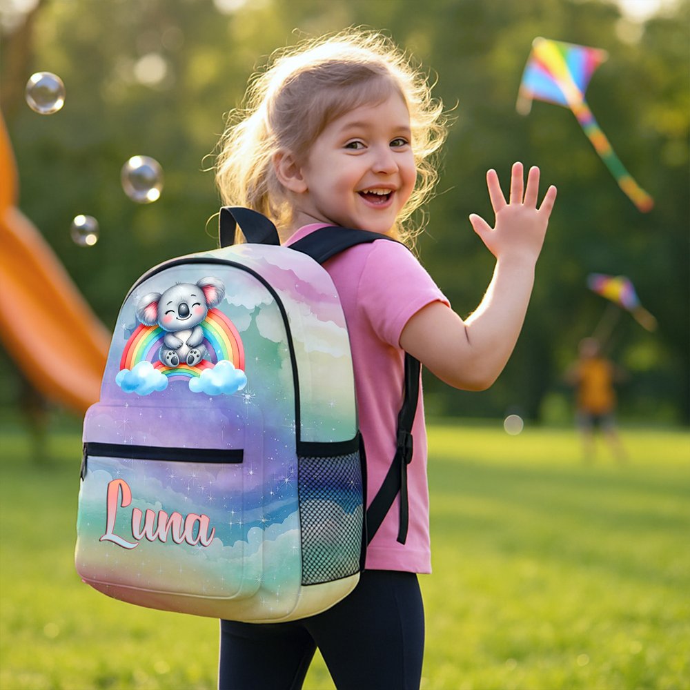 Personalized Rainbow Koala Monkey Animal School Bag with Name Back to School Birthday Gift for Kids Teenagers 4