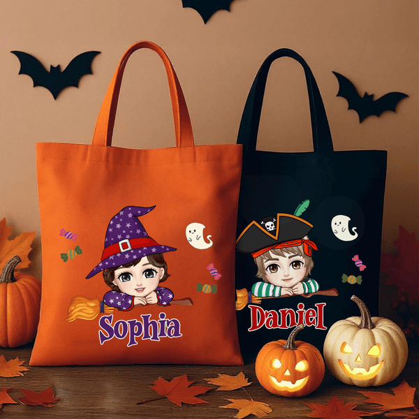 Sac en toile personnalisé avec nom pour Halloween Fantôme Bonbons Halloween Cartoon Character Cadeau de fête pour Garçons Filles